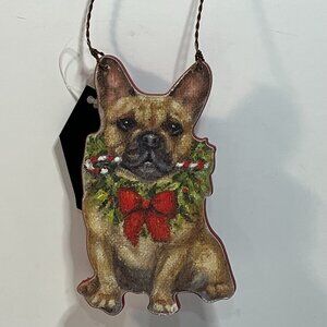 French Bull Dog Wooden Christmas Ornament 4 1/2" x 2 3/4" Frenchie Brown Candy